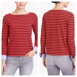 J. Crew Red and Black Striped Long Sleeve Tee